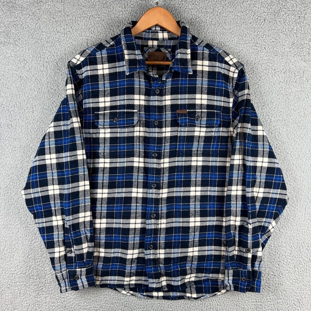 Orvis Shirt Mens Extra Large Heavyweight Flannel Blue Plaid Pockets Shacket - Picture 1 of 14